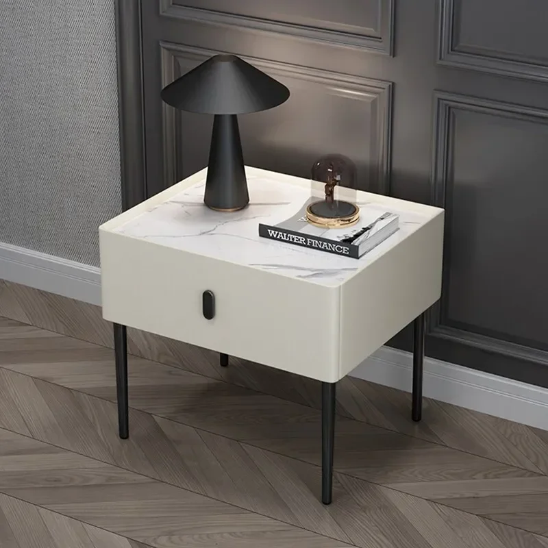 Single layer solid wood bedside table Modern simplicity High sense Internet celebrity leather  Slate sturdy and durable