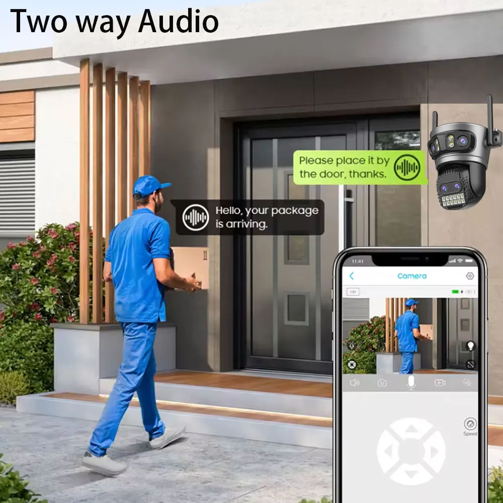 20MP 8K HD WiFi Camera 10X Zoom Four Lens Three Screen Auto Tracking Security Protection PTZ CCTV Video Surveillance