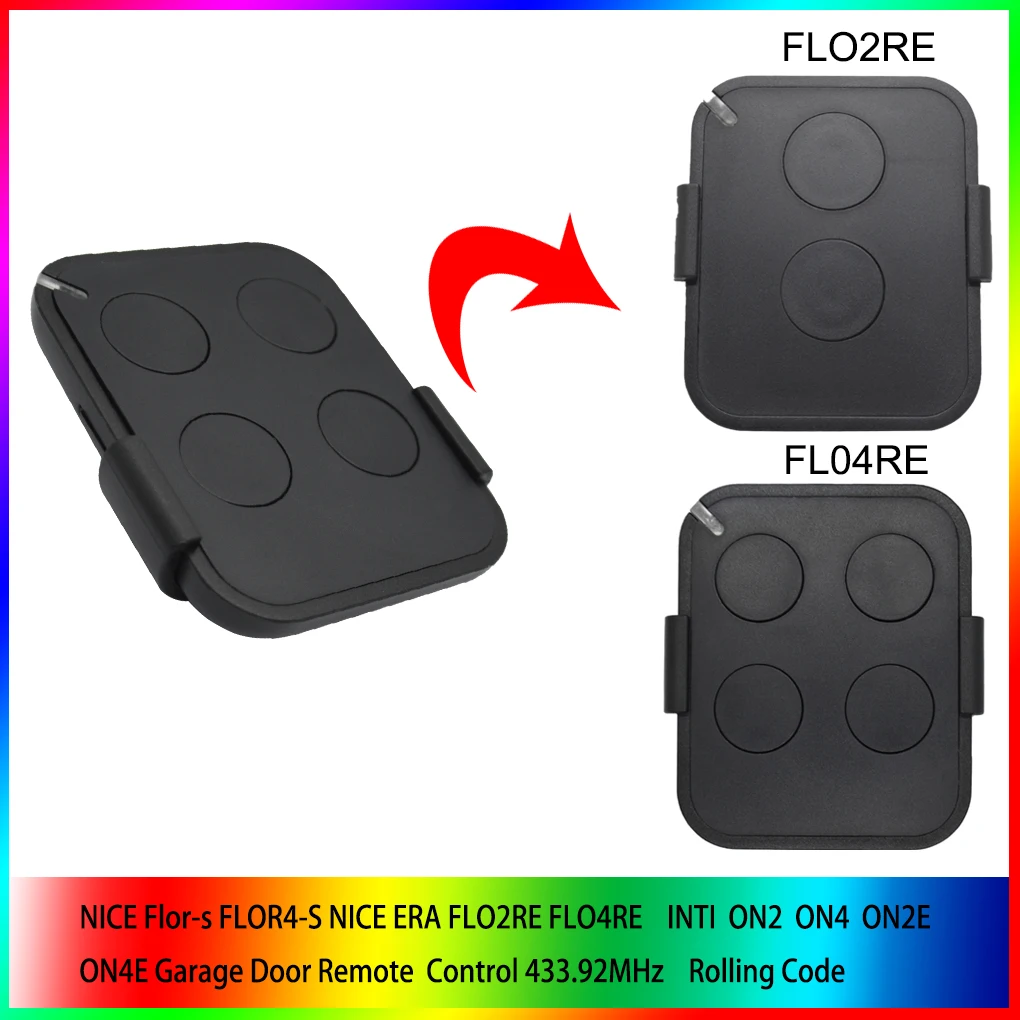 FLO4RE FL02RE 433MHz Garage Door Remote FL04RE Compatible for 433Mhz Rolling Code NICE ON2 ON4 ON2E ON4E FLO2R-S FLO4R-S