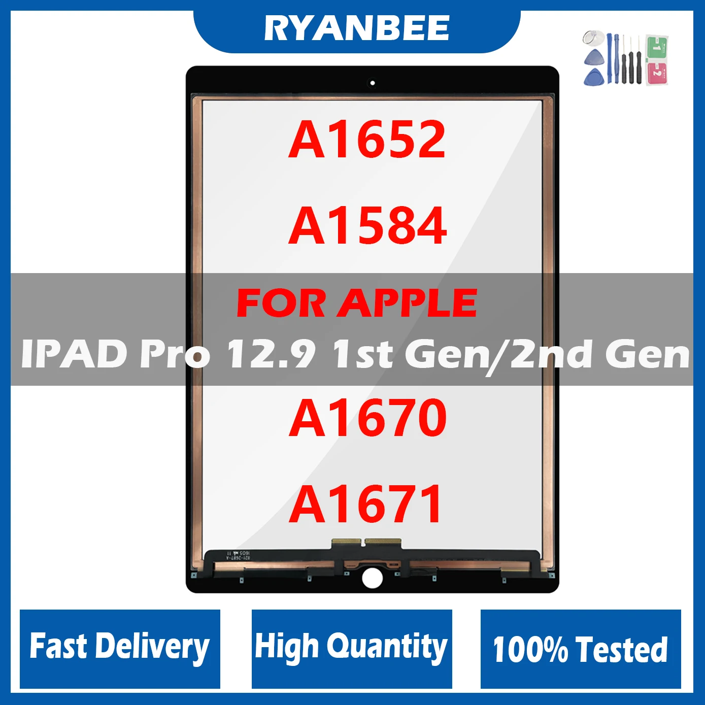 

New100% Tested Touch Screen For iPad Pro 12.9 (2015/2017) A1652 A1584 A1670 A1671 Touch Screen Digitizer Front Outer Panel Glass