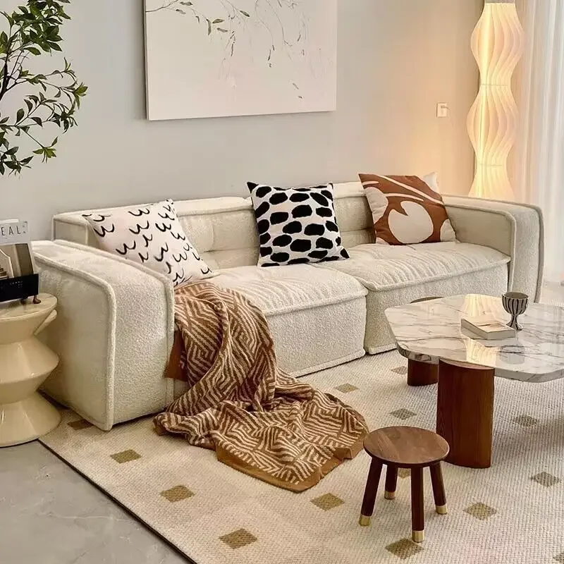 Fabric tofu block straight row sofa
