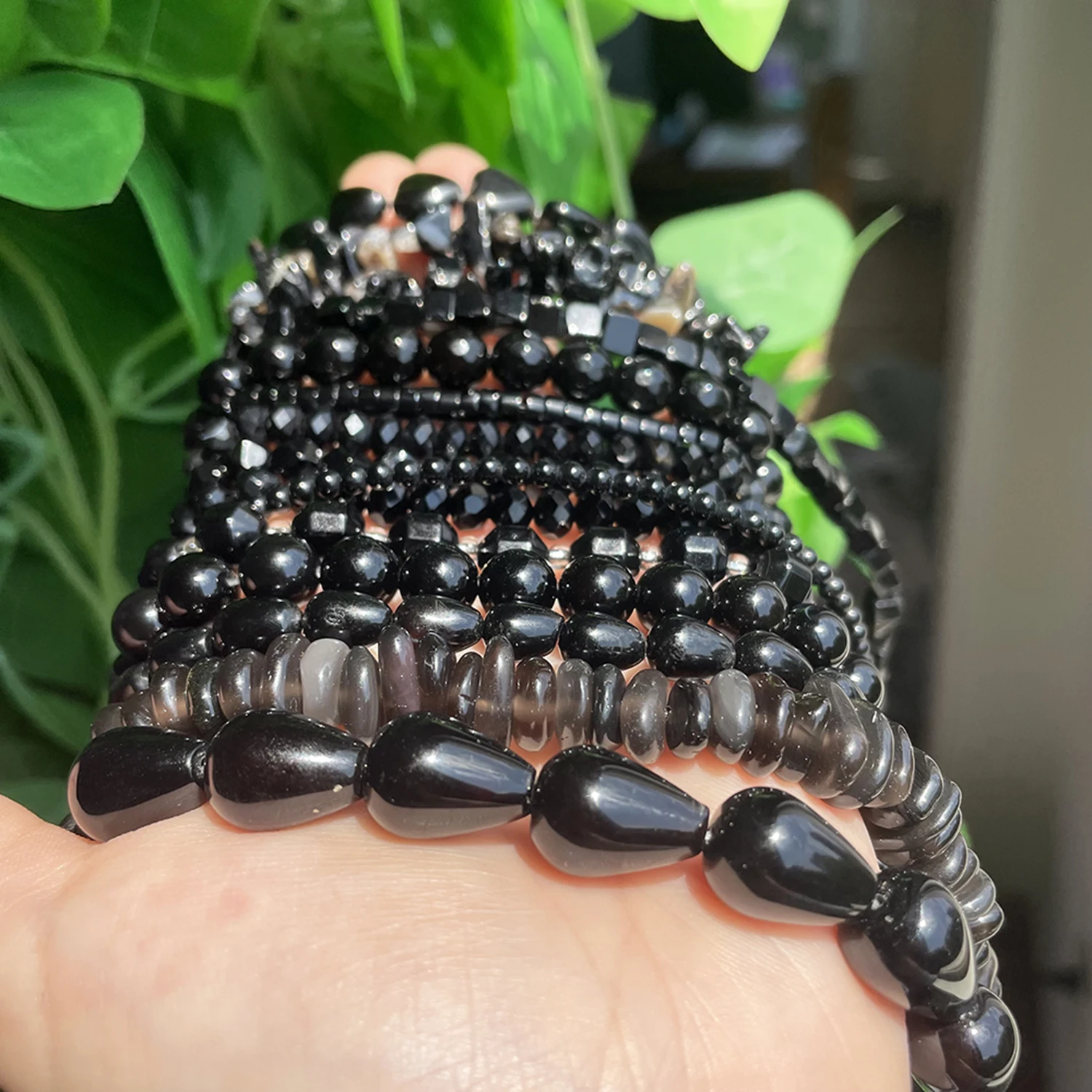 Various Styles Natural Black Agates Beads Drop Square Irregular Round Loose Spacer Beads for Jewelry DIY Making Bracelet Crafts
