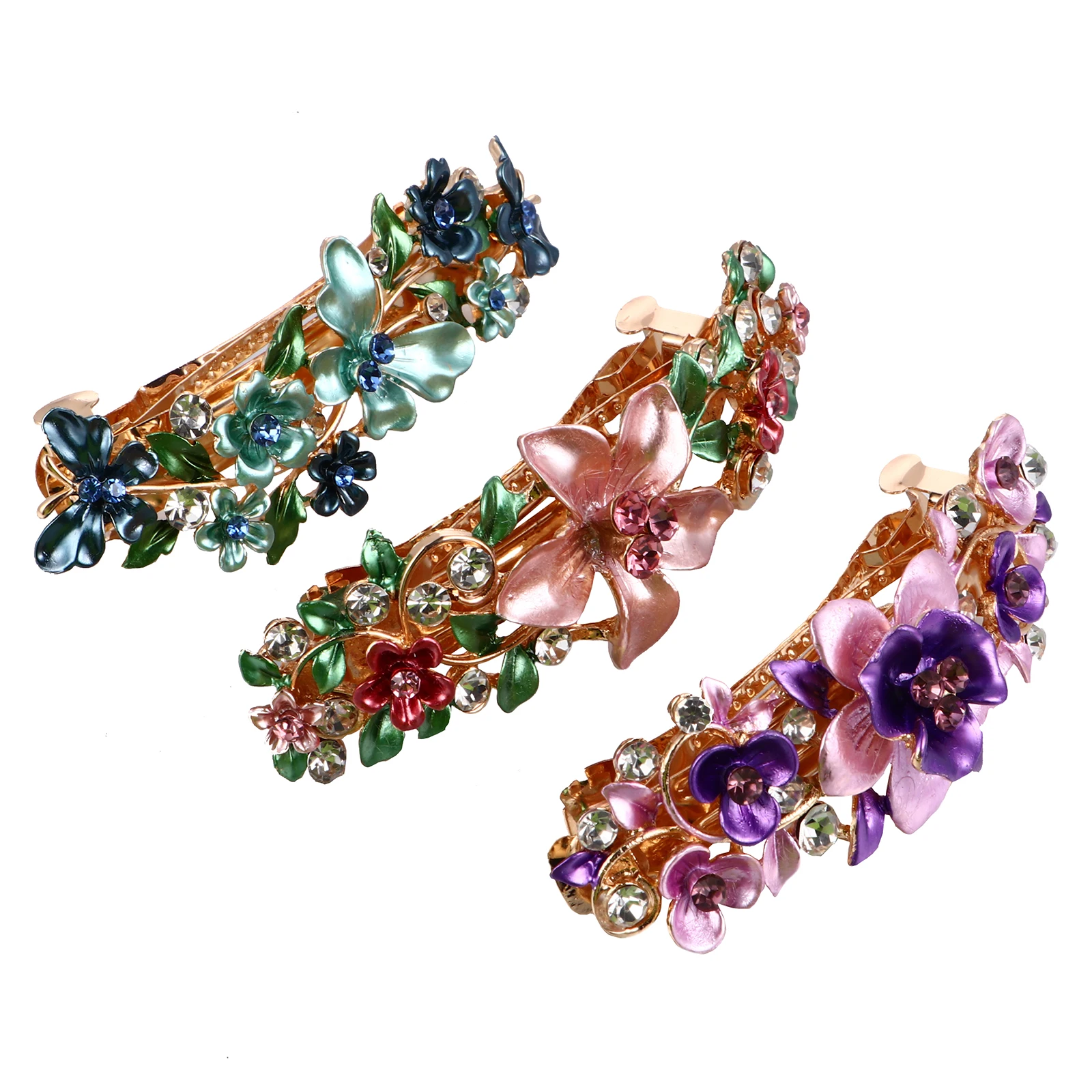 

3 Pcs Alloy Hair Clips Rhinestone Flower Accessories Women Elegant Ponytail Barrettes Beautiful Graceful Hairstyle Decorations