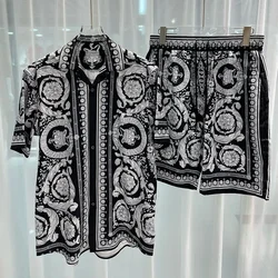 Royal Luxury Printed Men Shorts Sets Fashion 2 Piece Shorts Suit Court Style Oufits Summer Short Sleeve Shirts Ropa Para Hombre