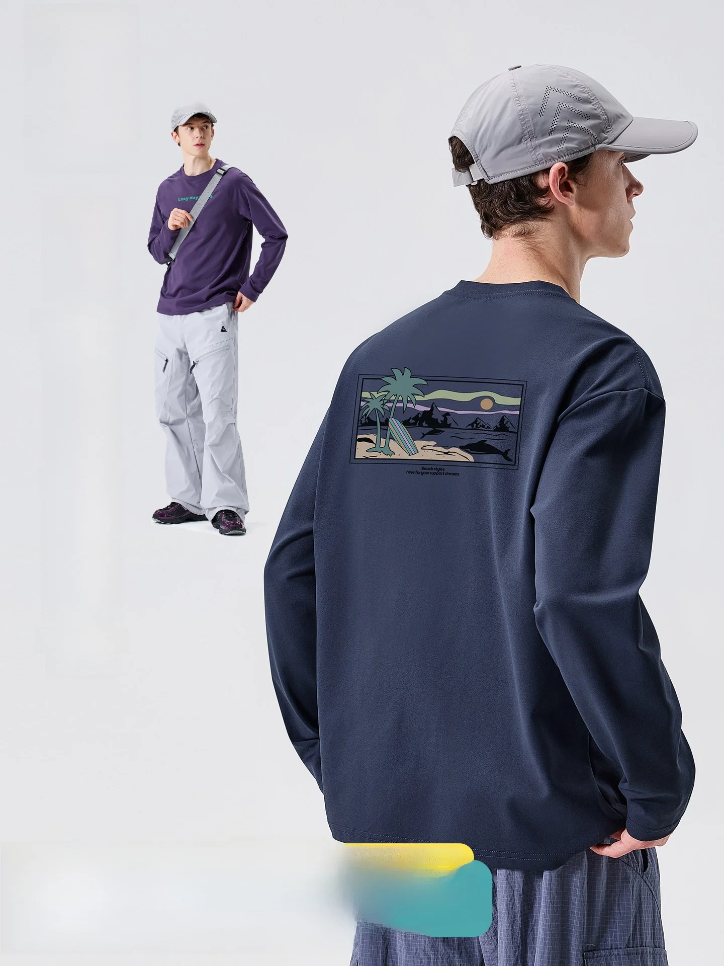 LAZY DAY Outdoor Moisture-Wicking Quick-Dry Mountain Climbing Print Men's T-Shirt Spring Autumn Hiking UV Protection Sports Top