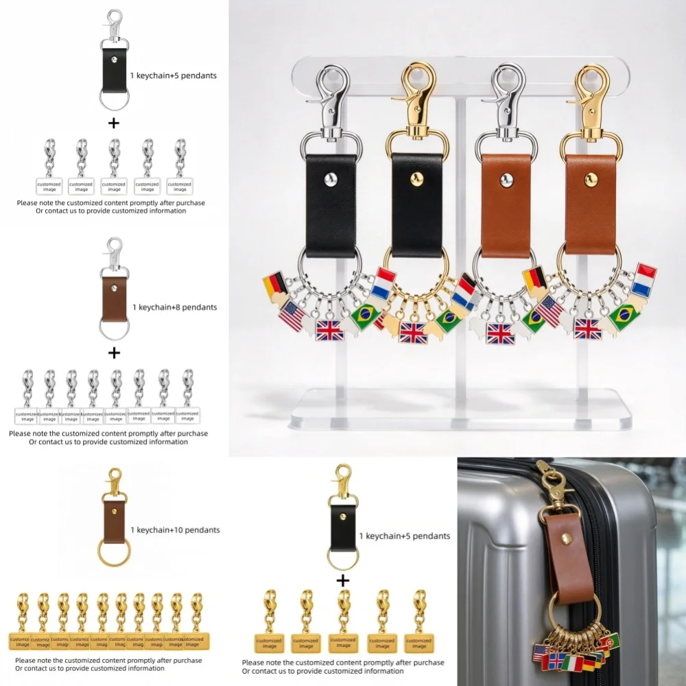 Flag+Keychain Set 10MM*6.6MM Minimalist Style World Flag Pendant Stainless Steel Keychain Pendant for Travel Souvenir Wholesale