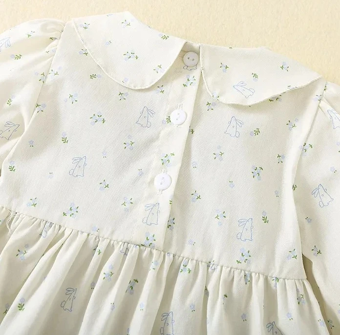 

2025 Girls Spring Dress Floral Children's Smocked Clothes Long Sleeve Princess Cotton Smocking Madehand Embroidery for Eid