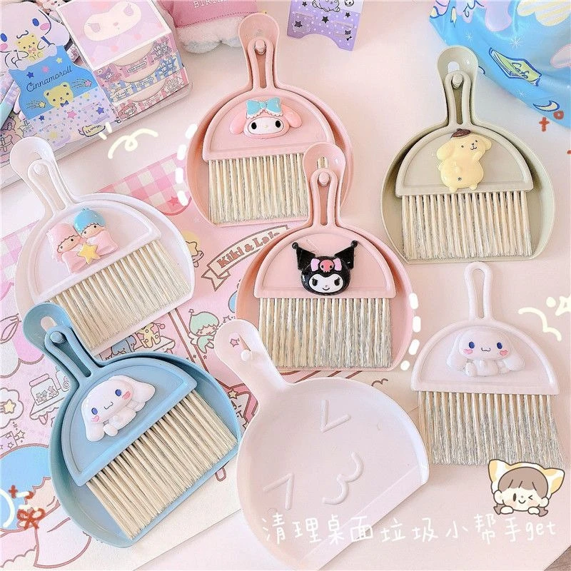 Sanrio Hello Kitty Mini Broom Dustpan Compact Durable Desktop Cleaning Brush Designed Brush with Hanging Holes Home Accessories