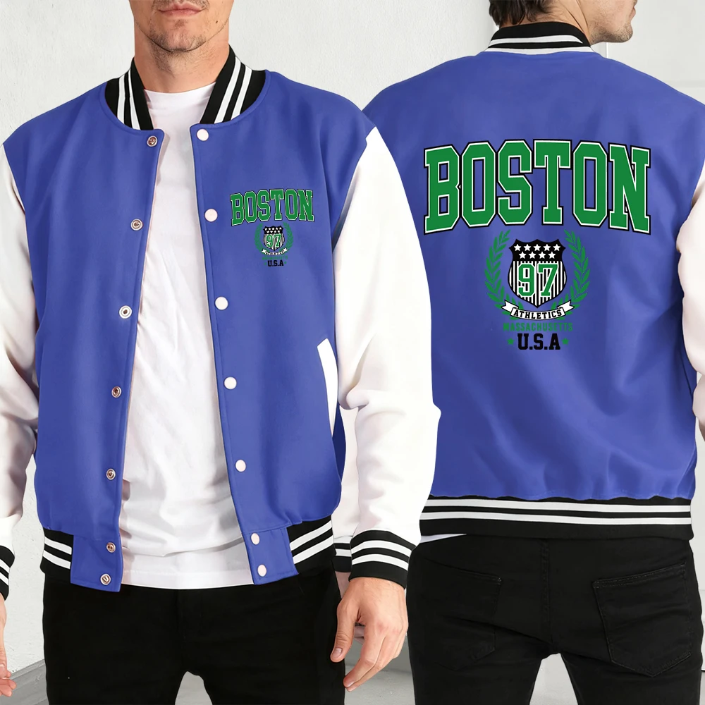 

Usa Boston 97 Print Baseball Jersey For Men Fashion All-Match Streetwear Personality Retro Warm Menswear Autumn Loose Clothing