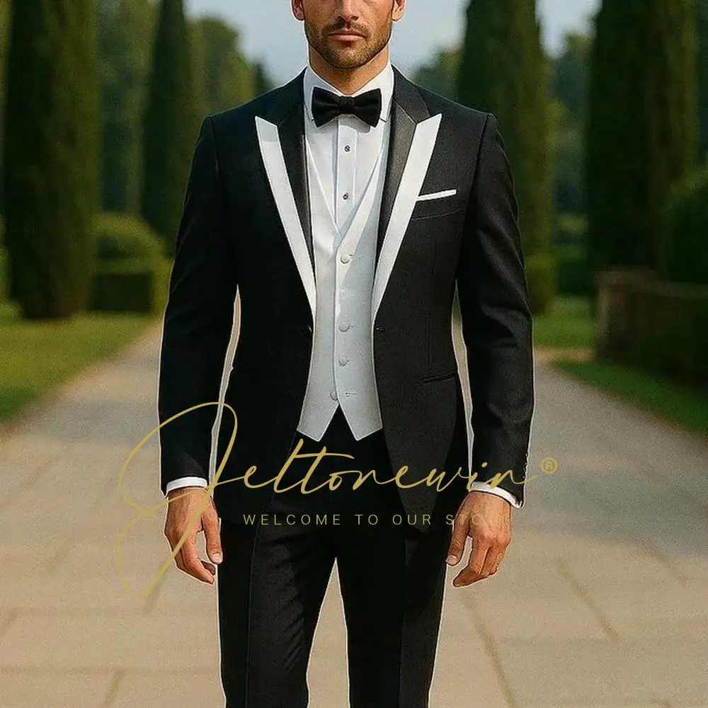 

Classic Wedding Men Suits 2025 Peaked Lapel Formal Fashion Groom Suit Slim Fit 3 Piece Business Casual Party Man Blazer Set