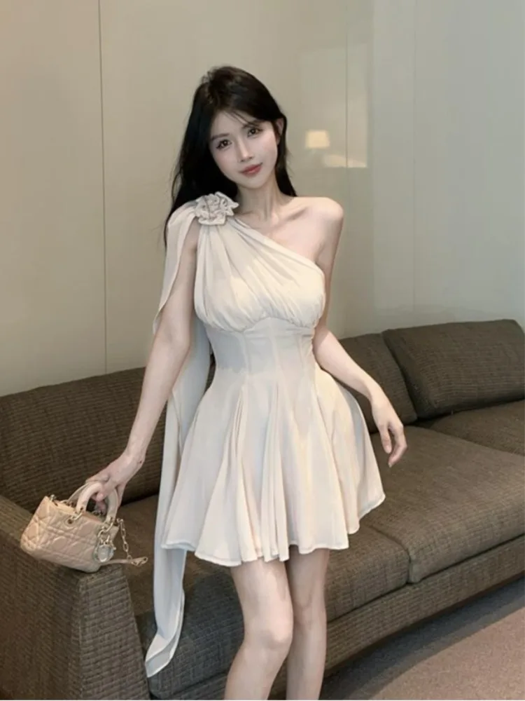 

Sexy Floral Svel Asymmetrical oulder Dr Vaion High Waist A-Line ort Skirt with Chest Pad Autumn Winter Women'...