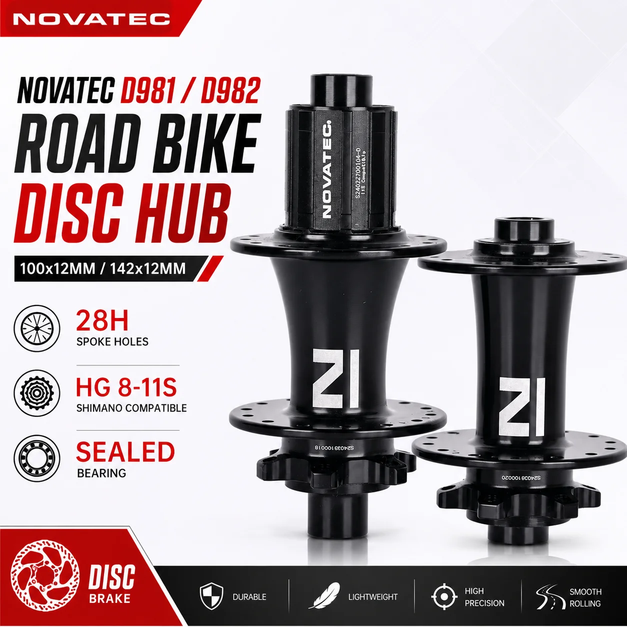 

NOVATEC D981SB D982SB Six Nails 100x12mm 142x12mm 28 Hole Front and Rear Road Bike Disc Brake Bearings Bicycle Hub