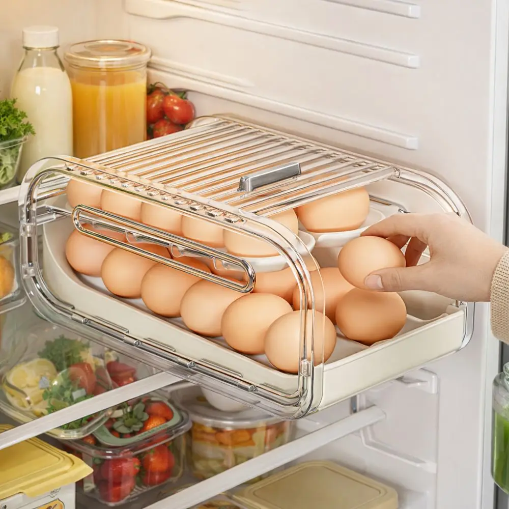 

Double-layer Egg Storage Box Plastic Clear Automatic Rolling Egg Holder Space Saving Large Capacity Eggs Container Refrigerator