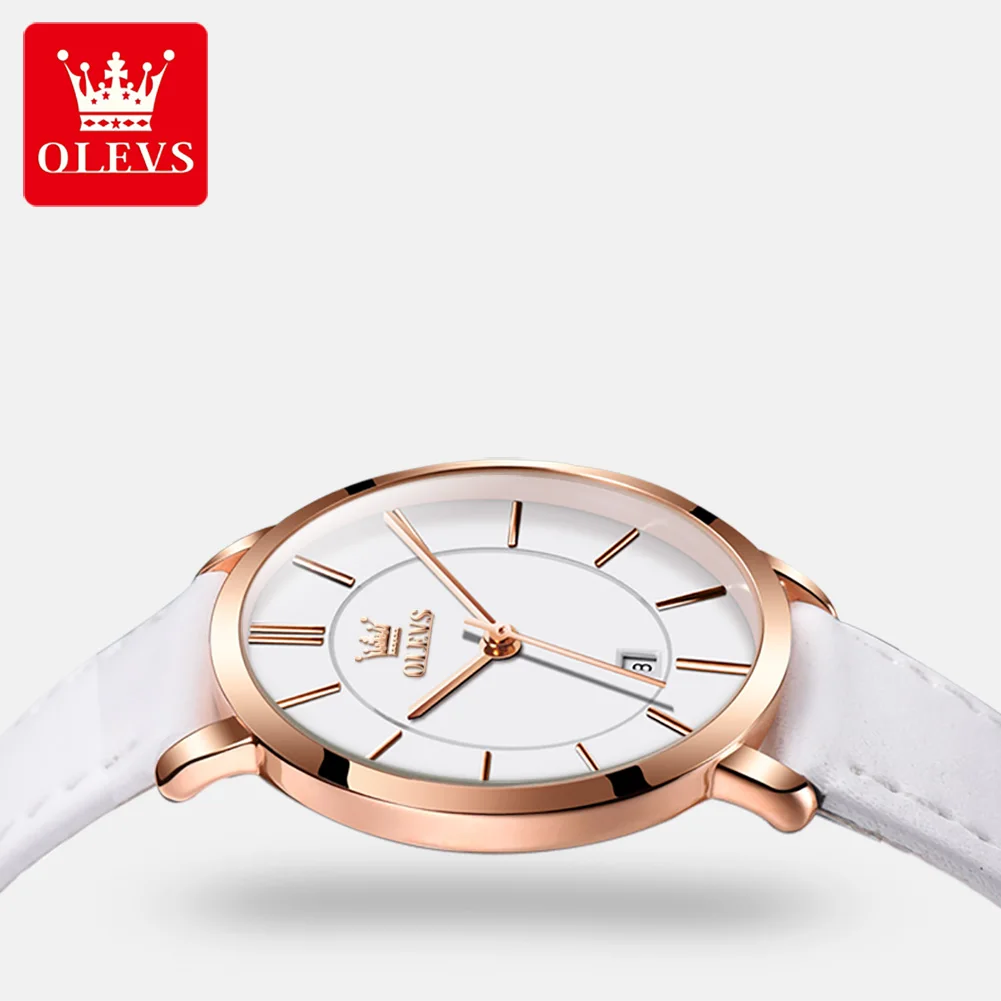 OLEVS New Leather Strap 6.5mm Ultra Thin Quartz Watch for Women Big Face Waterproof Ladies Elegant Wristwatches Relogio Feminino