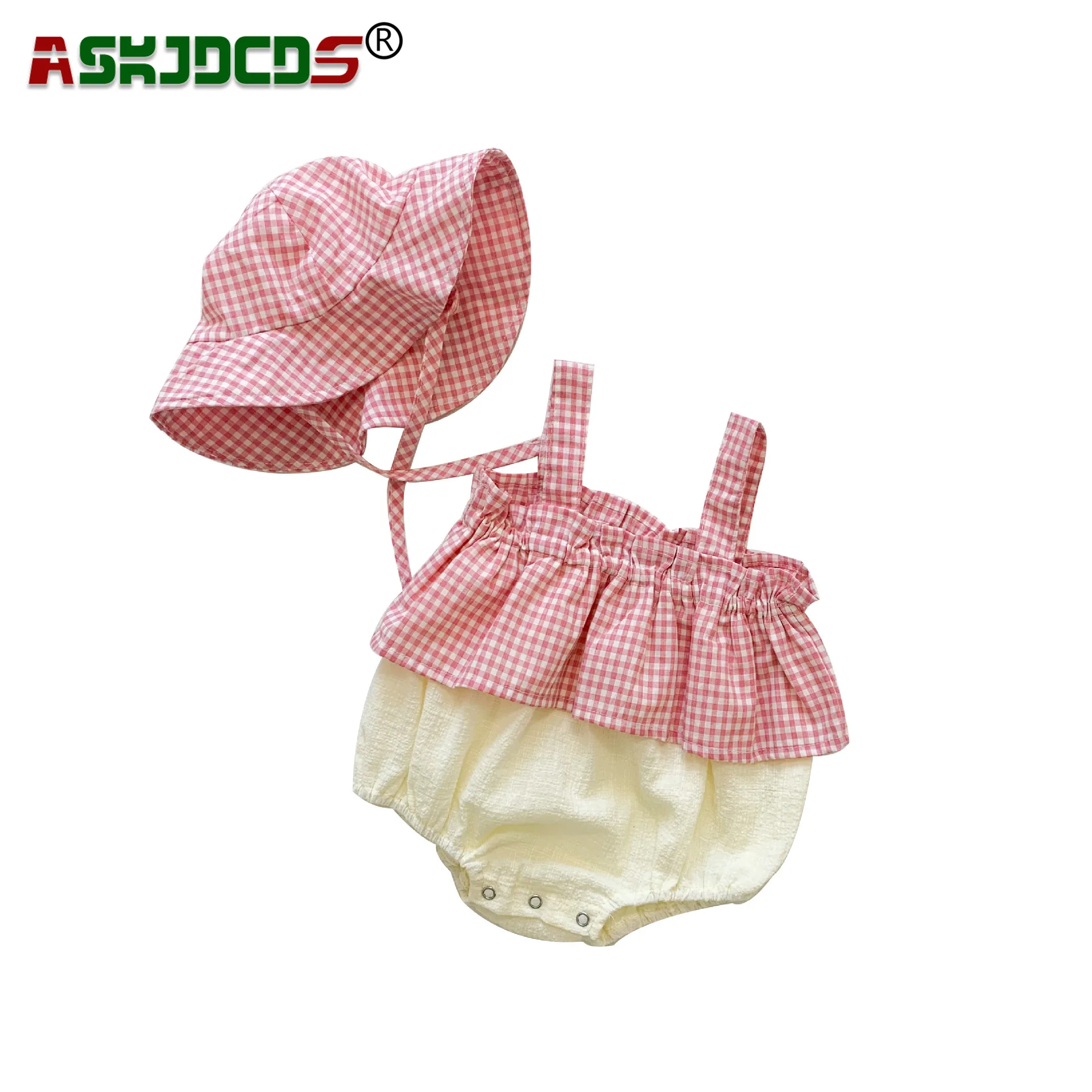 

Summer Newborn Clothing Set Kids Baby Girls Sleeveless Patchwork Plaid Pure Cotton Outfits Jumpsuits Infant Bodysuit+hat Cute