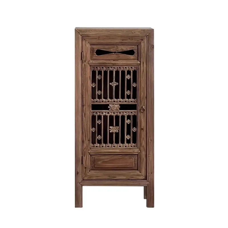 Wood Storage Cabinet, Storage Living Room TV Cabinet, Side Cabinet Homestay Decoration, Chinese Old Elm, Flower Window Cabinet