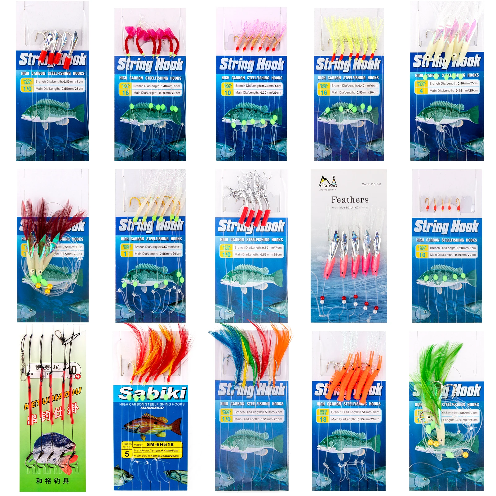 Mackerel Feather Rigs for Sea Fishing Mackerel Bait Hooks Lures Sea Fishing Rig Feather Hook Boat Shore Beach Striped Bass Pesca