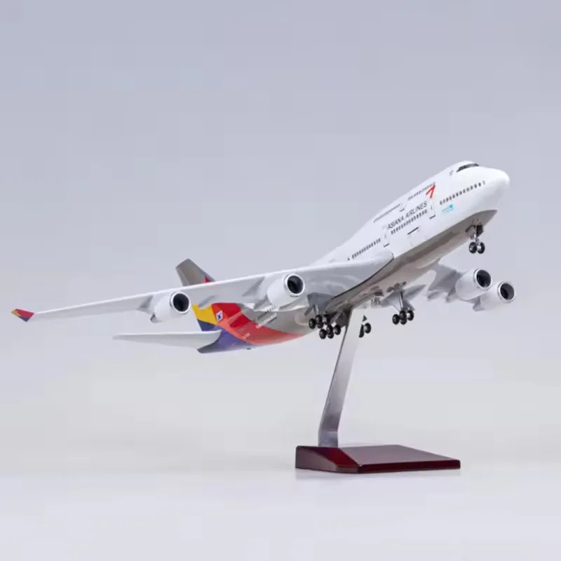 New 1/160 Scale 49cm Airplane B747 Korean ASIANA Airline Model W LED Light Diecast Resin Plane Toy Collection Fans Decoration