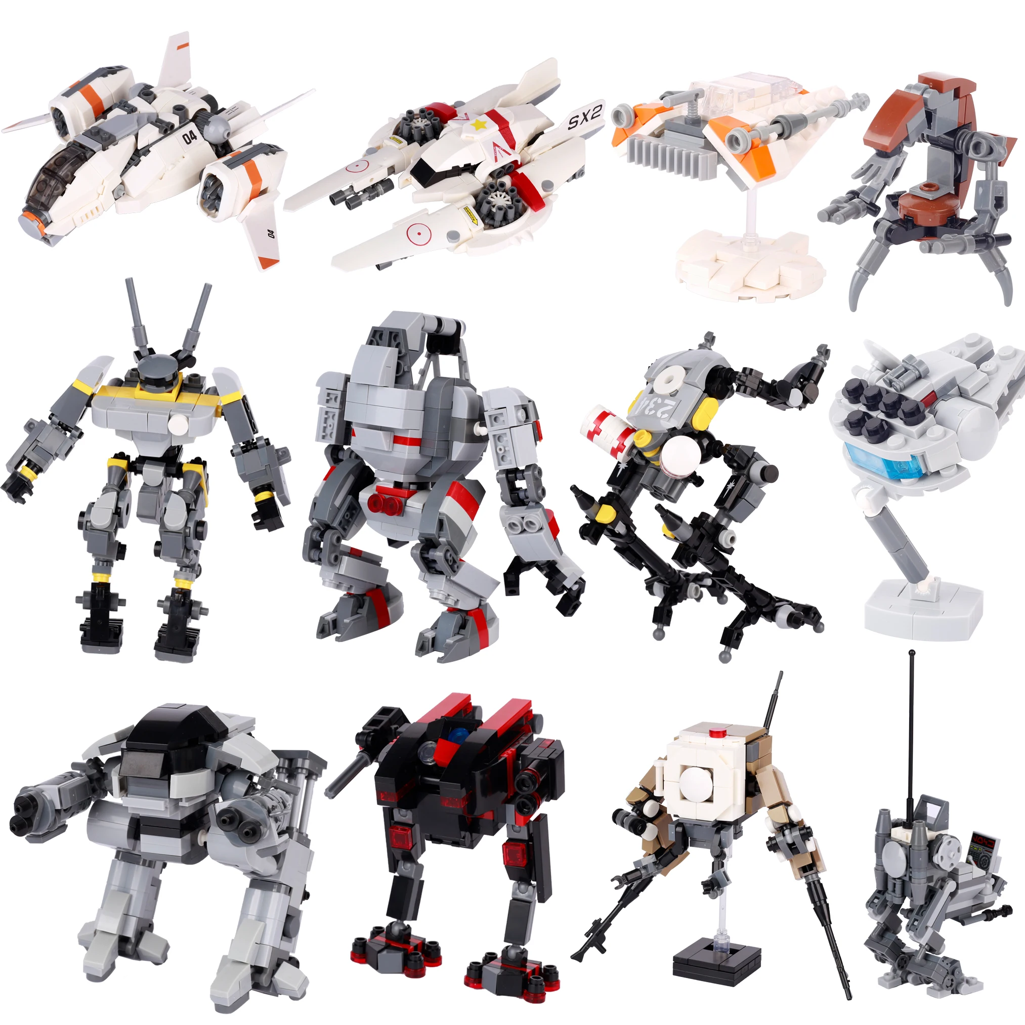 MOC Military Fighter Building Blocks Kit Combat Robots Battle Mecha Transport Aircraft Bricks Toys Boys Gift