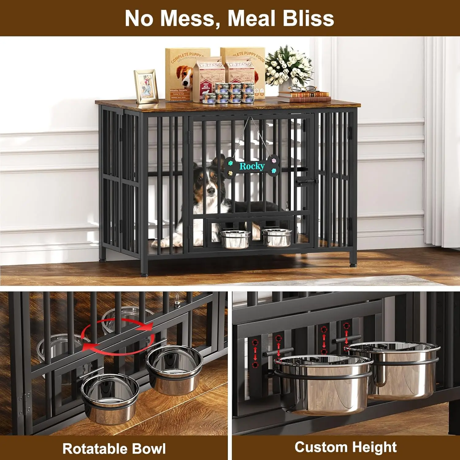 Móveis de caixa para cães dobráveis, sem montagem, canil decorativo para cães internos, caixas para cães grandes (35-60 lb), cachorro de madeira