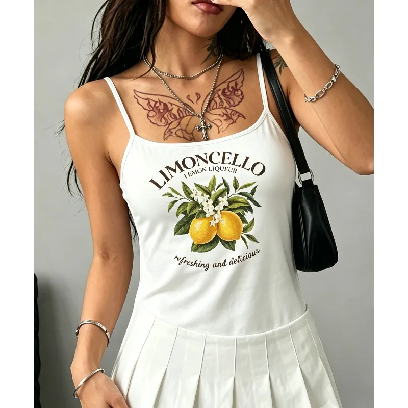 Women Spaghetti Strap Camisole Cute Tomato Fruit Graphic Tank Top Minimal Tomato Letter Print Casual Summer Daily Cami Tops