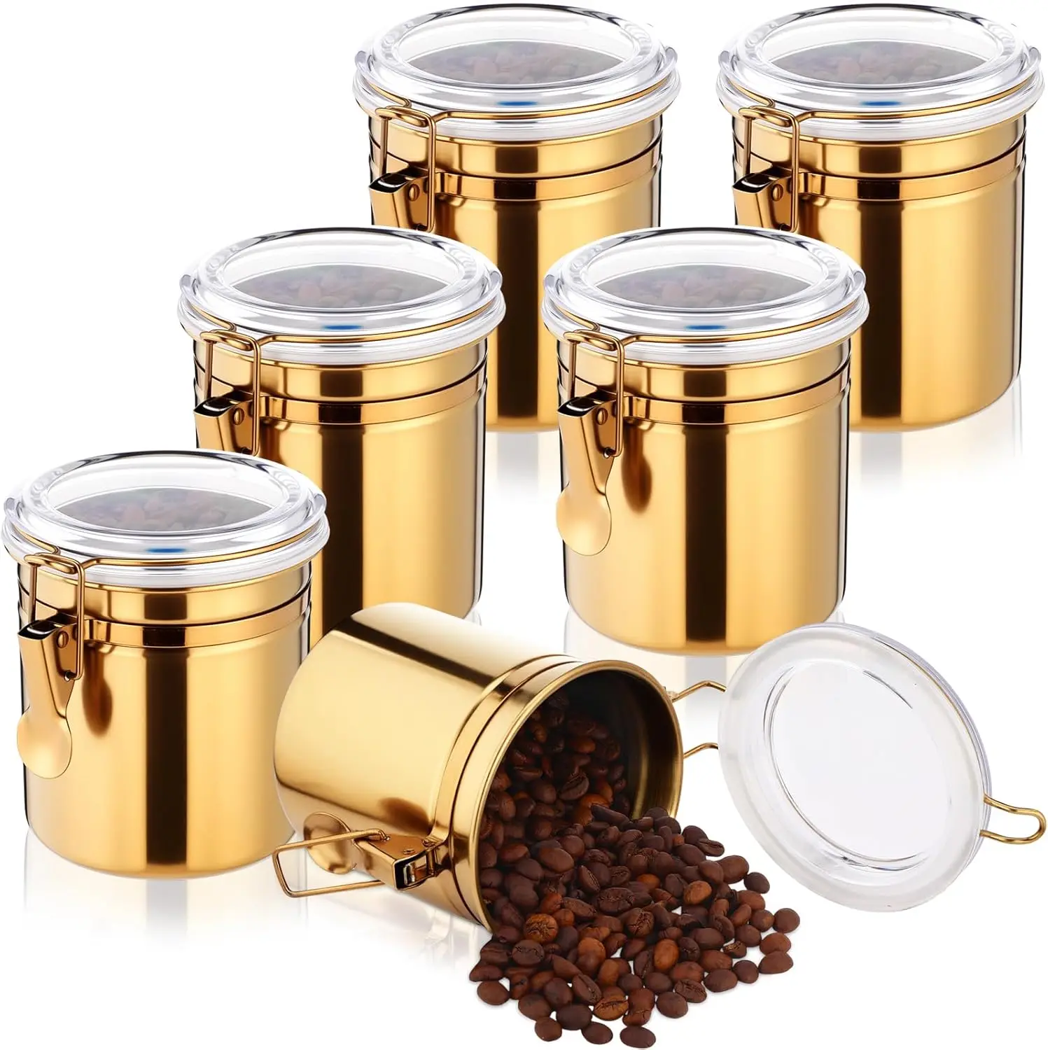 

Набор из 6 герметичных контейнеров для хранения продуктов из нержавеющей стали с прозрачными крышками для кофе, чая, муки, сахара и печенья (27 унций)