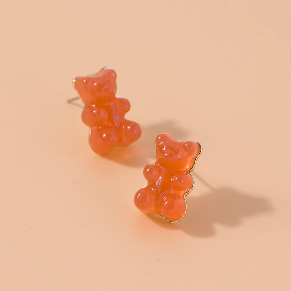 2022 Cartoon Creative Resin Bear Stud Earrings Women Cute Mini Colorful Ear Jewelry Earrings Girls Gifts Wholesale image 2