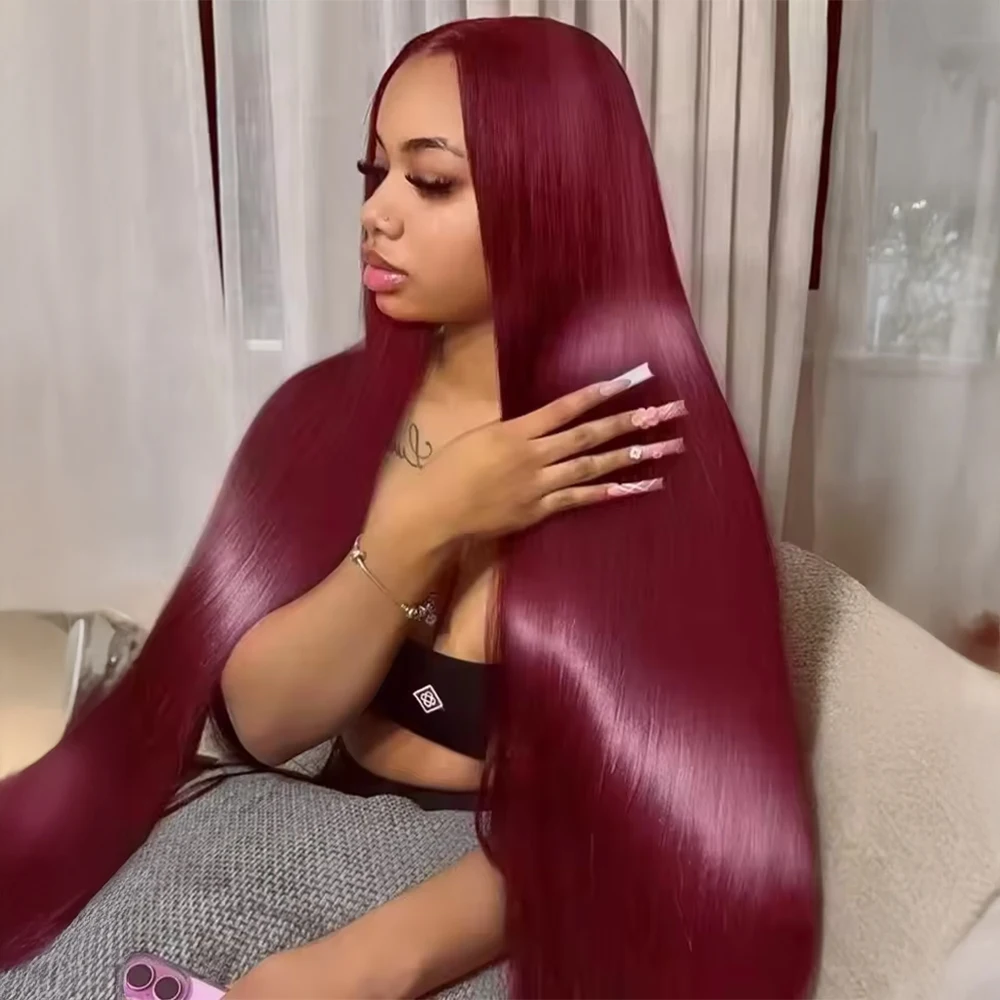 

High Density Human Hair 99J Burgundy 13x4 7x5 Glueless Wig Ready To Wear For Women Transparent HD Straight 13x6 Lace Frontal Wig