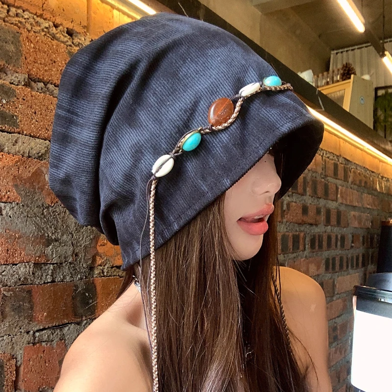 

Богемный стиль, цветные пуловеры с бахромой из бисера, женские весенне-осенние дорожные повседневные универсальные шапочки в стиле ретро, кепка Y2K