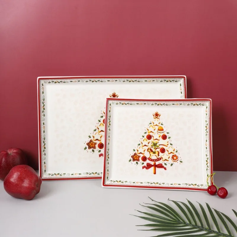 German Treasure Christmas Dining Plate (2-piece Set of Square Plates) Christmas Decoration Tableware Dinnerware Kitchenware Tray