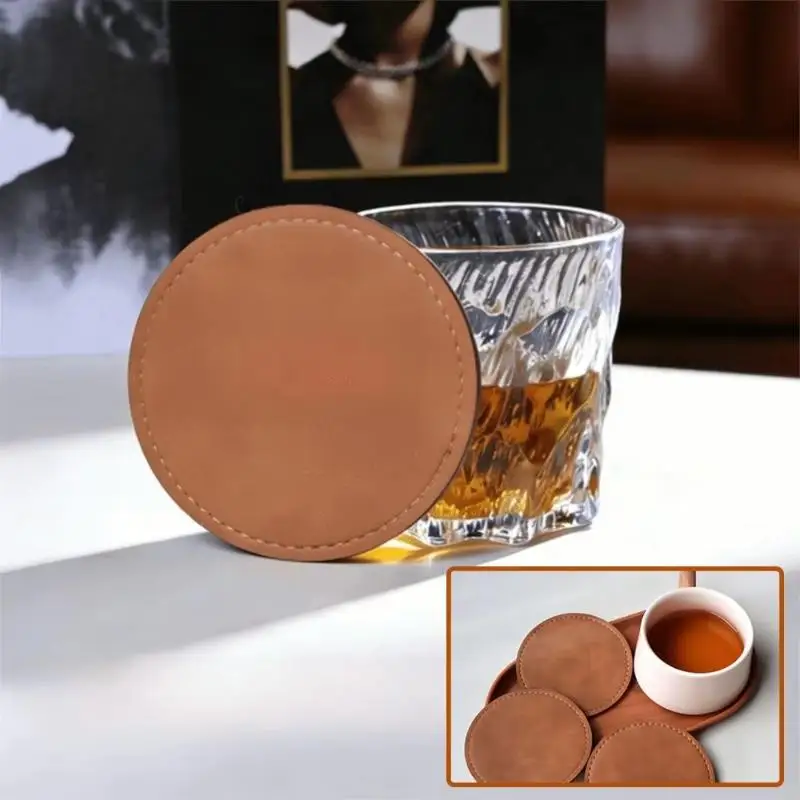 【MA】1Pcs Coffee Mats Home Decor Waterproof Faux Leather Cup Coaster Heat Resistant Circular Round Cup Pads Insulation Mat