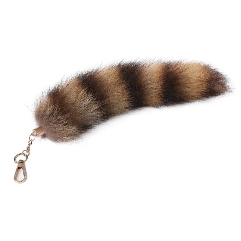Plush-Fox Tail Keychain Furry Racoon Tail Keyring Keychain 28cm Animal Tail Key-Pendant Pompoms Keyring Holder Bag-Decor