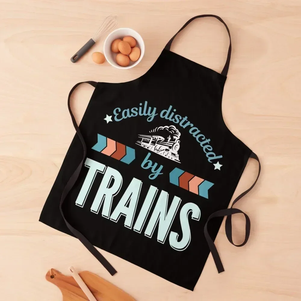 

Easily Distracted By Trains Apron Teacher with personal logo Custom Waiter Uniforms Apron