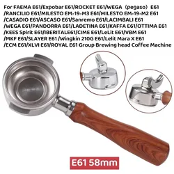 EXPOBAR-E61 Stainless Steel Coffee Portafilter, Solid Wood, Single, Double Mouth Handle, Universal Barista Tools, 58mm