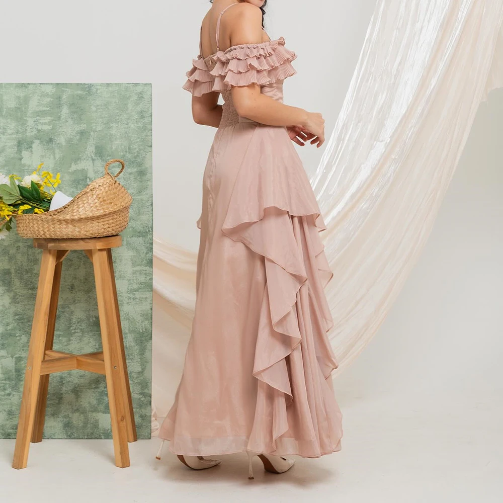 Vestidos de Noche acampanados personalizados hasta el tobillo, vestido de fiesta sin mangas con tirantes finos, vestido de fiesta drapeado con pliegues y espalda descubierta