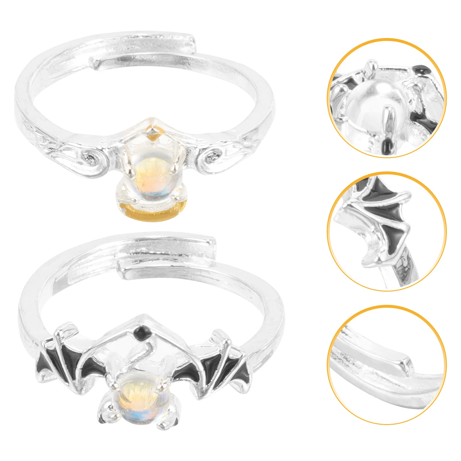 

1Pair Couple Rings Angel and Matching Finger Bands Alloy Moonstone Promise Rings for Couples for Women