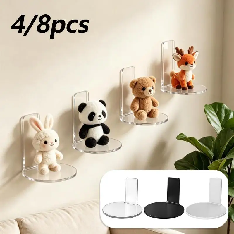 No Drill Acrylic Wall Mounted Floating Shelves Easy Install 4/8 Pcs Set for Bedroom Makeup Skincare Storage