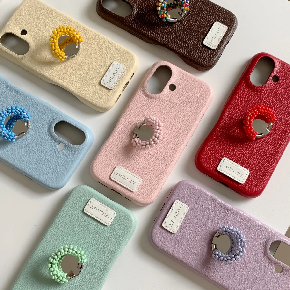 

Cream Candy Colored Pearl Ring Holder Suitable For Iphone 16 Pro Max Phone Case All Inclusive 13 15 14 Protective Case