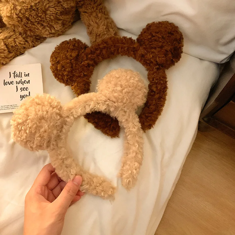 Brown Little Bear Ears Plush Face Wash Hair Band for Women facial mask Cartoon Girl Heart Band Hair Band for Autumn and Winter