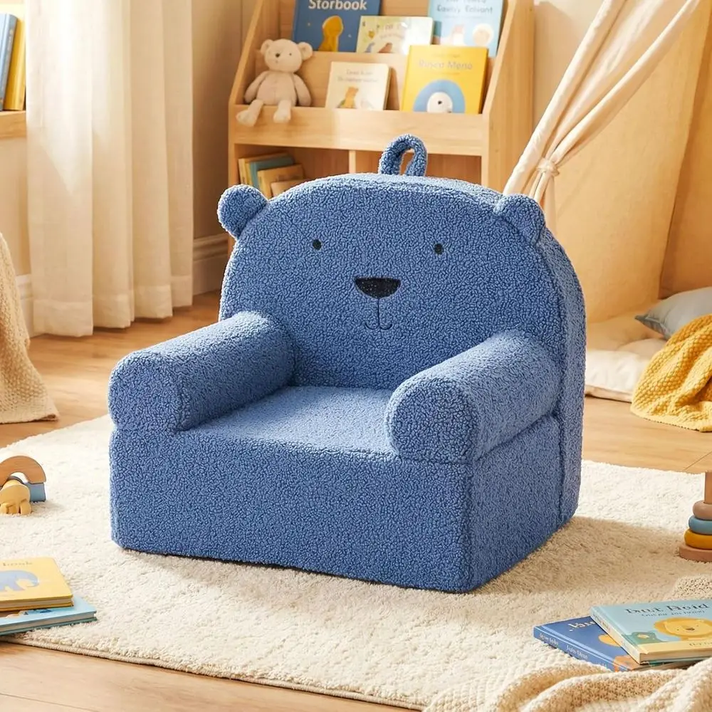 Toddler Couch with Soft Leather Fabric Cover, Kids Furniture or Playroom, Children Reading Armchair for Boys & Girls Aged 3+, Bl