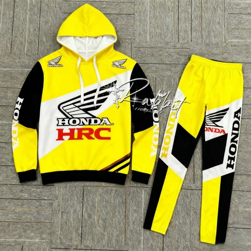 

Bestselling New Honda Racing Team Fashion Design New Motorcycle Riding Two-piece Set Retro MOTO Racing Hoodie Running Pants Set