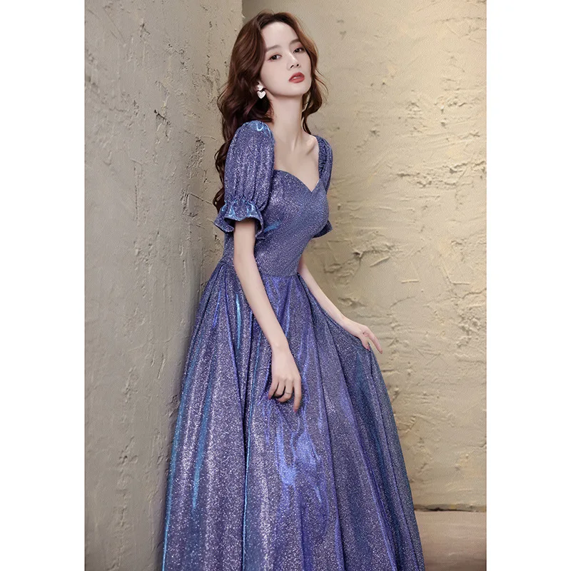 Starry Sky French Evening Female Temperament Light Luxury Niche Host Performance Banquet Toast Dress Engagement Purple