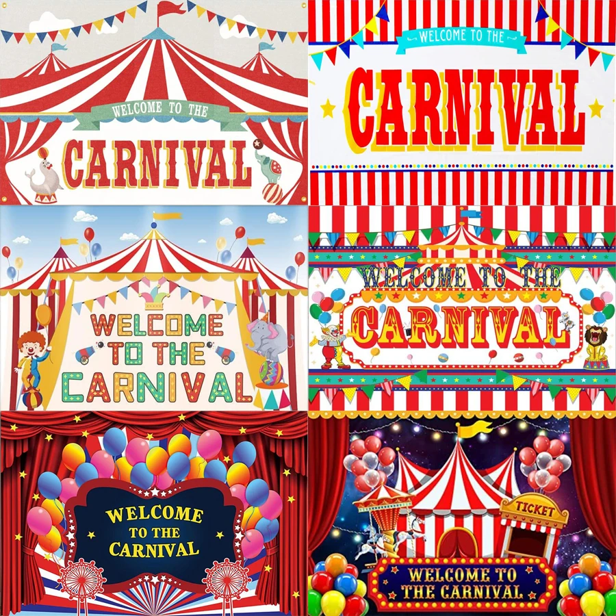 Coloful Balloons Photography Backdrop Party Red Curtain Tent Circus Masquerade Mask Stars Happy Fiesta Mardi Gras Background