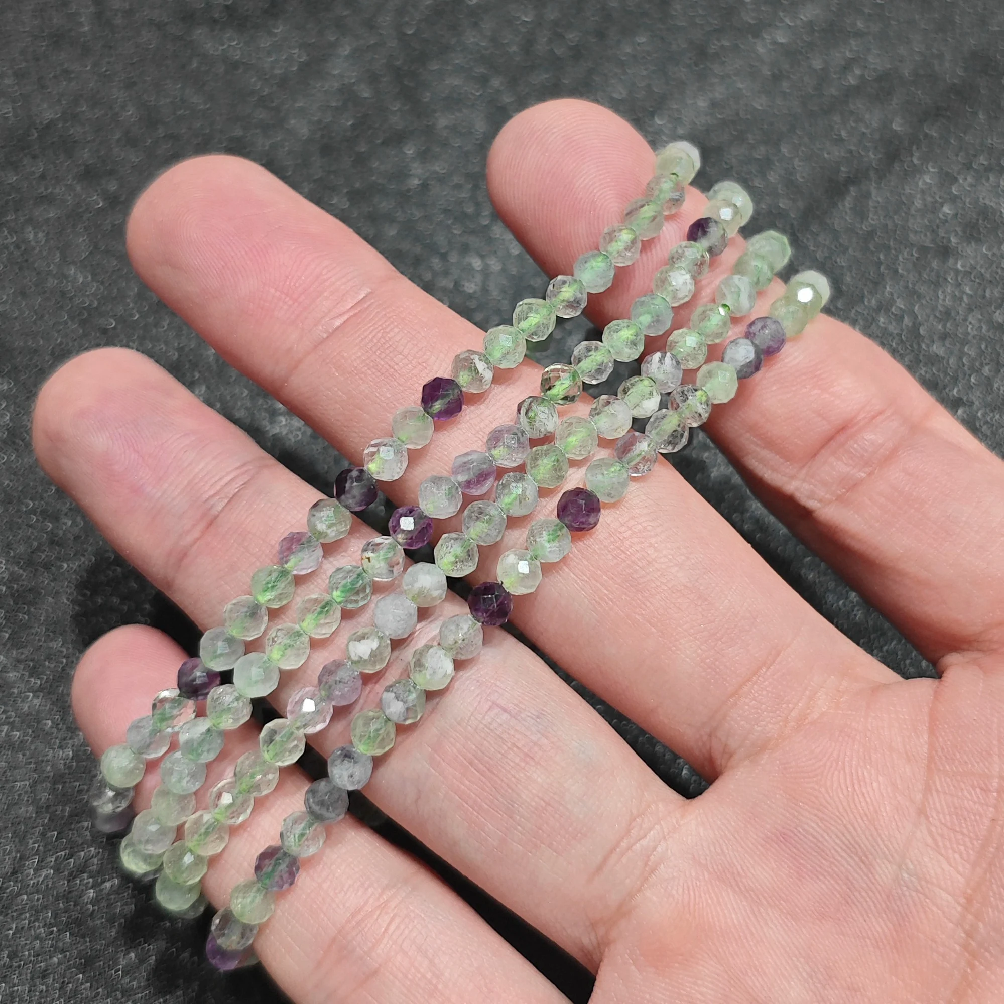 4mm Faceted Rainbow Fluorite Bracelet Natural Gemstone Purple Green Translucent Small Beads Dainty Decor Supply 1 Piece