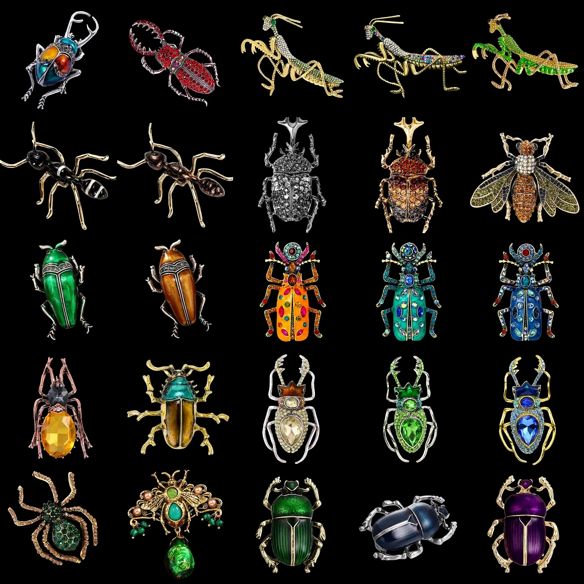 Baroque Luxury Cicada, Rhinoceros Beetle, Bee, Mantis, and Longhorn Beetle Insect-Inspired Brooches and Pins for Men and Women