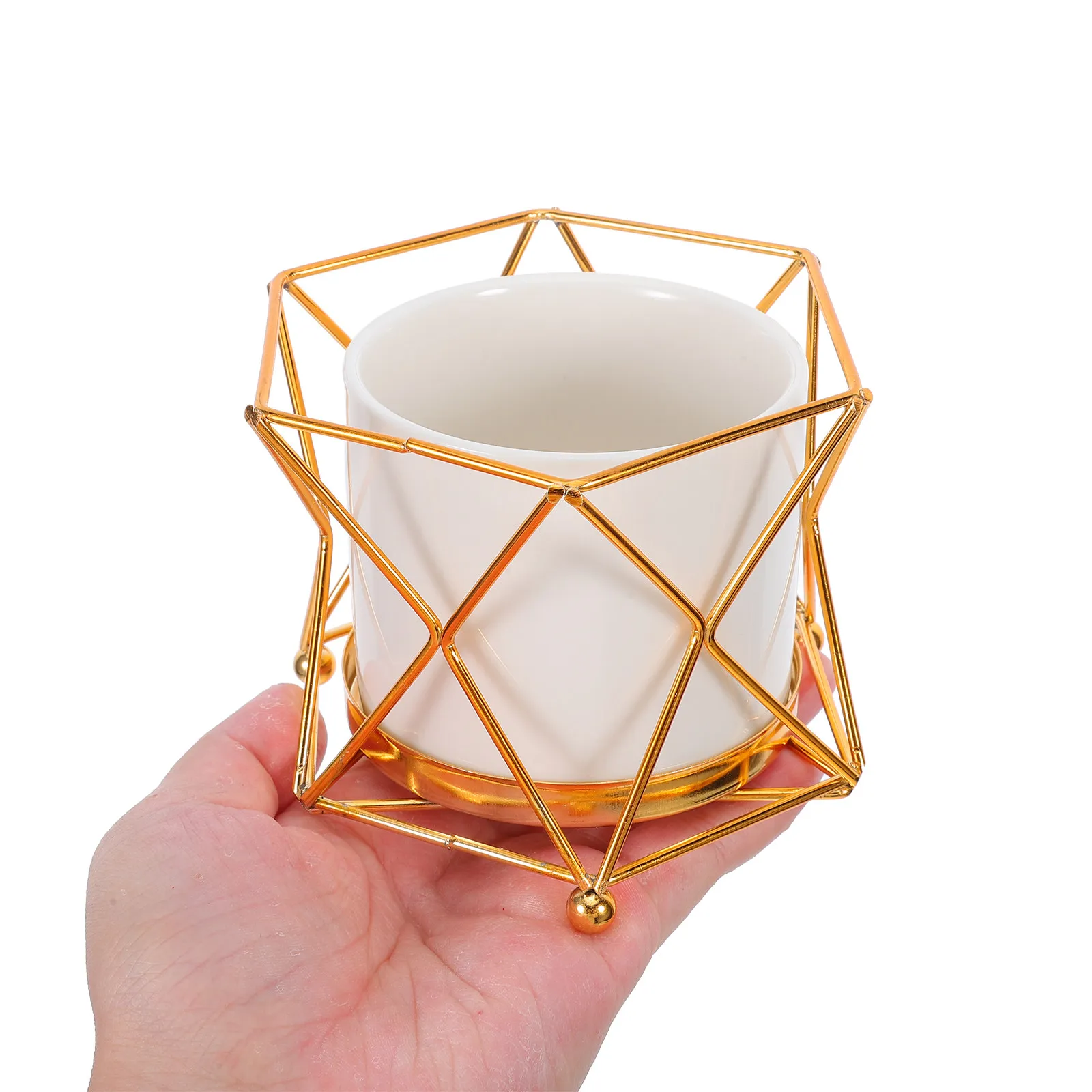 

Ceramic Pen Holder with Iron Frame Desktop Organizer Makeup Brush Holder Pencil Cup Office Desk Storage Metal Pencil Cup Stand