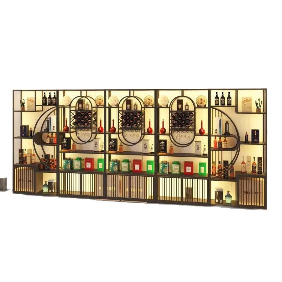 

Wine cabinet display rack Floor-to-ceiling Baijiu display cabinet against the wall