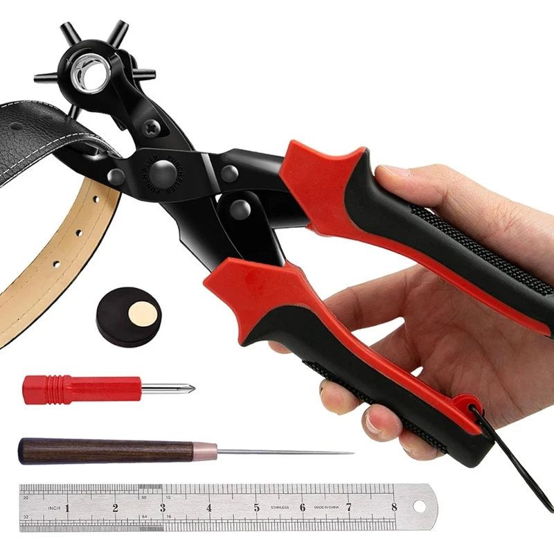 

A96Q-Leather Hole Punch Set, Super Heavy Duty Rotary Puncher, Precision Multi Hole Sizes For Belts, Crafts Holes