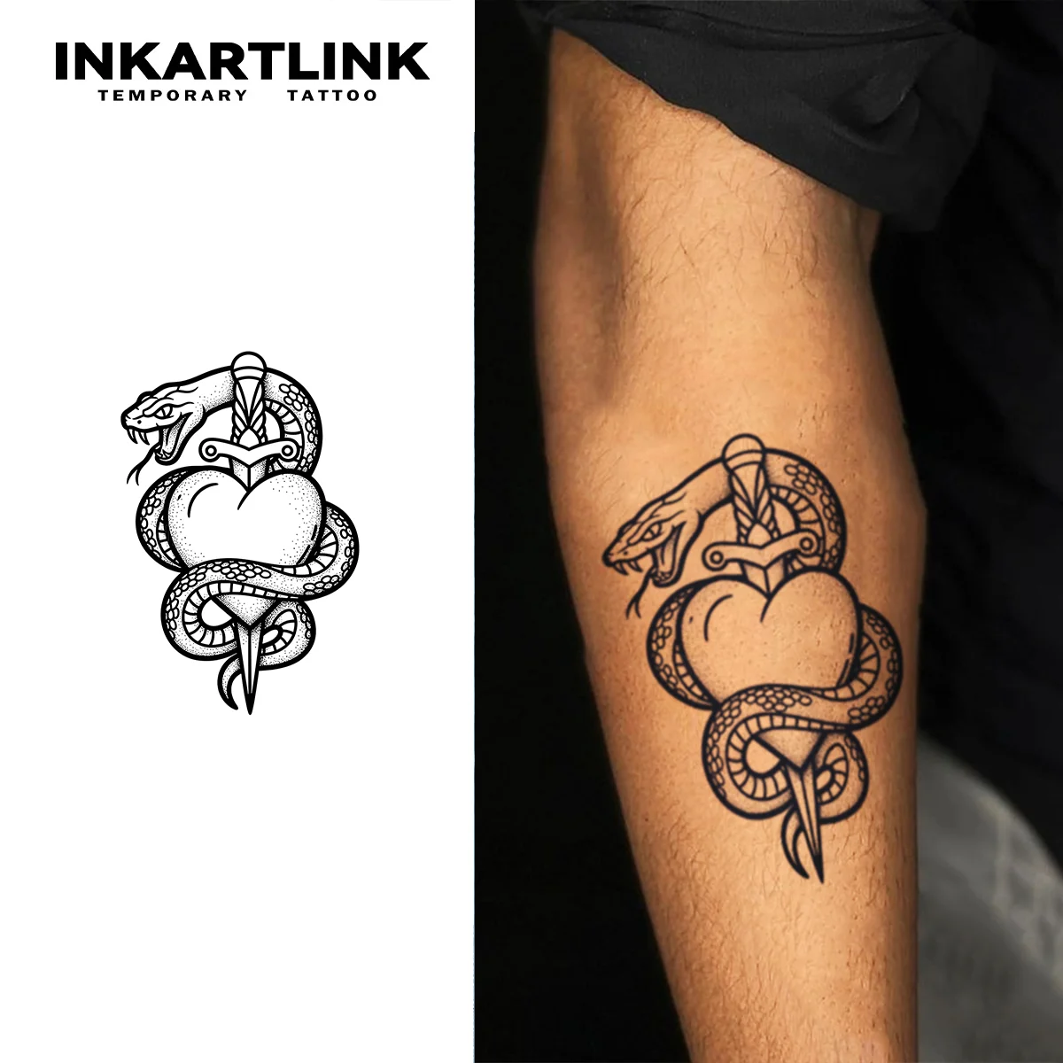 INKARTLINK 1PC Herbal Snake Apple Dagger Tattoo Lasts 2-5 Days, Unisex for Dates, Night Out & Edgy Style.