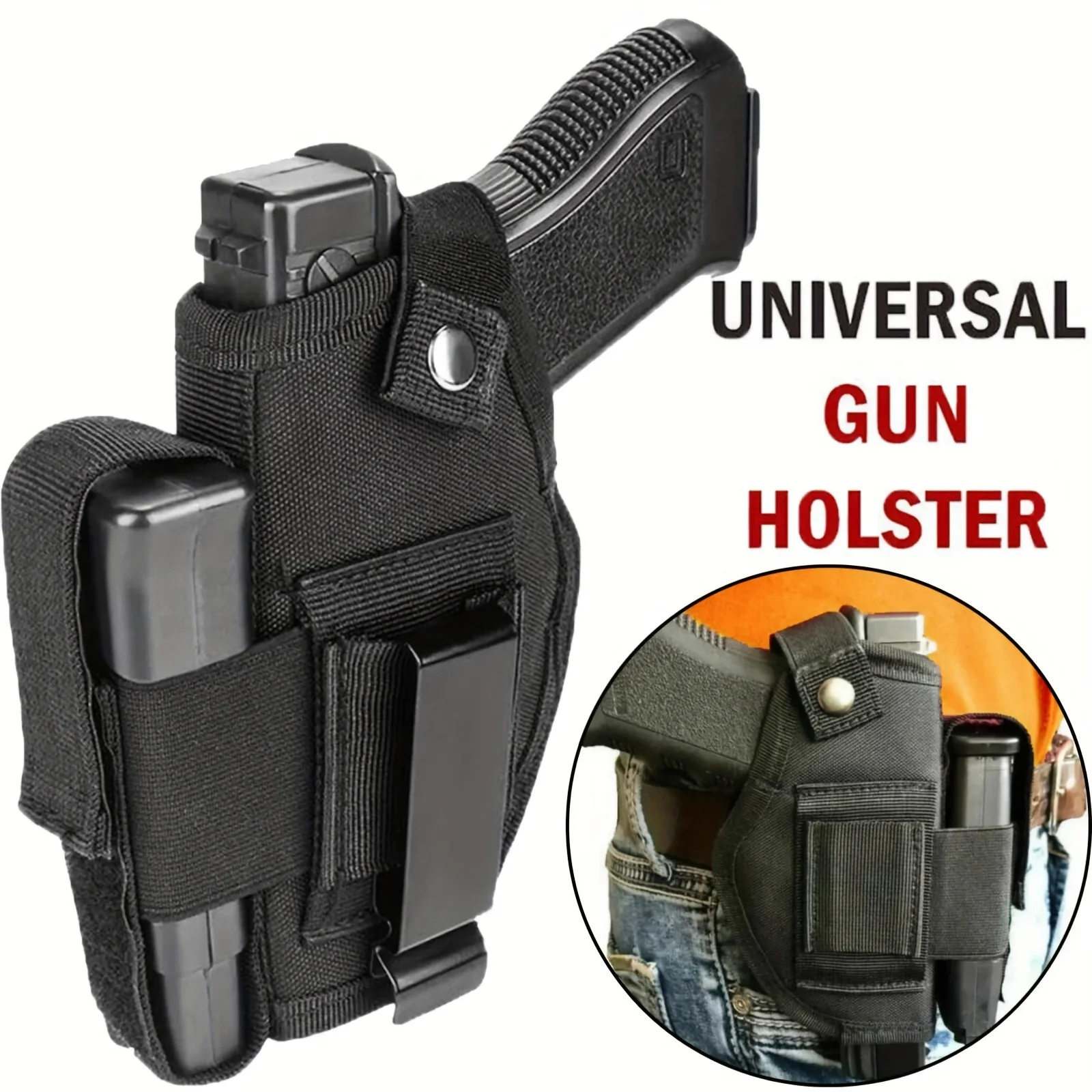 

1Pc Ambidextrous Nylon Concealed Carry Gun Holster - IWB/ OWB, Single Mag Pouch, Medium Size, Invisible Waistband